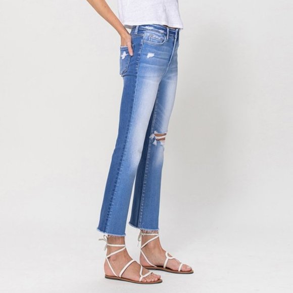Vervet by Flying Monkey Full Size Mid Rise Distressed Cropped Flare Jeans